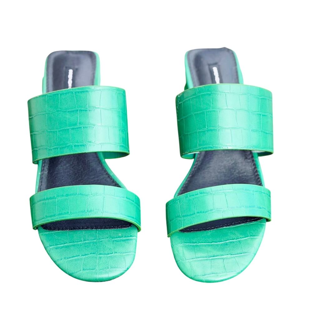NIB - French Connection Angela Green Croc Lucite Block Heel Sandal Slides-Sz 7 - Picture 4 of 8